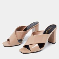 Pre Owned Saint Laurent Beige Patent Leather Lou Lou Mules Size 39