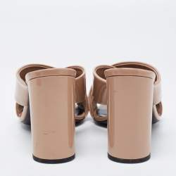 Pre Owned Saint Laurent Beige Patent Leather Lou Lou Mules Size 39