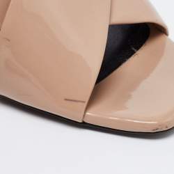 Pre Owned Saint Laurent Beige Patent Leather Lou Lou Mules Size 39
