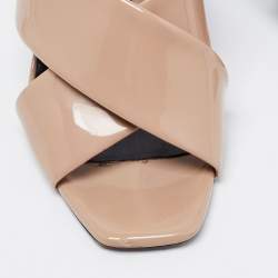 Pre Owned Saint Laurent Beige Patent Leather Lou Lou Mules Size 39