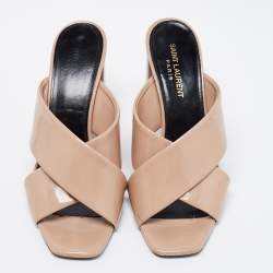 Pre Owned Saint Laurent Beige Patent Leather Lou Lou Mules Size 39