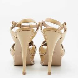 Pre Owned Saint Laurent Beige Patent Leather Tribute Platform Sandals Size 37