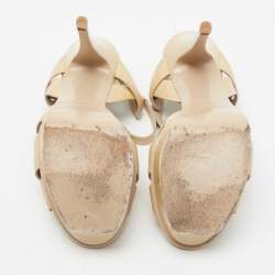 Pre Owned Saint Laurent Beige Patent Leather Tribute Platform Sandals Size 37