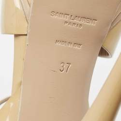 Pre Owned Saint Laurent Beige Patent Leather Tribute Platform Sandals Size 37
