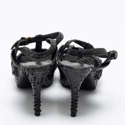 Pre Owned صندل سان لوران تريبوت جلد نقشة ثعبان أسود نعل سميك مقاس 38