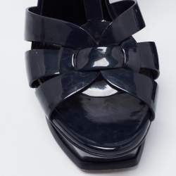 Pre Owned صندل سان لوران تريبوت جلد أسود لامع نعل سميك مقاس 37.5