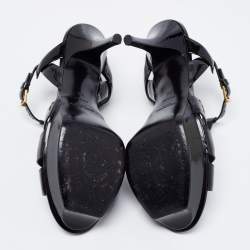 Pre Owned Saint Laurent Black Patent Leather Tribute Platform Ankle Strap Sandals Size 38