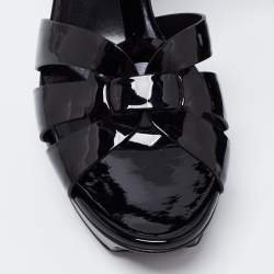 Pre Owned Saint Laurent Black Patent Leather Tribute Platform Ankle Strap Sandals Size 38