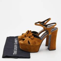 Saint Laurent Brown Suede Ankle Strap Platform Sandals Size 38