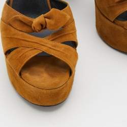 Saint Laurent Brown Suede Ankle Strap Platform Sandals Size 38