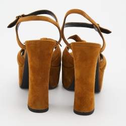 Saint Laurent Brown Suede Ankle Strap Platform Sandals Size 38