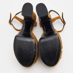 Saint Laurent Brown Suede Ankle Strap Platform Sandals Size 38