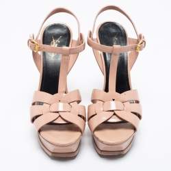 Saint Laurent Light Pink Patent Leather Tribute Platform Sandals Size 39