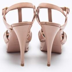 Saint Laurent Light Pink Patent Leather Tribute Platform Sandals Size 39