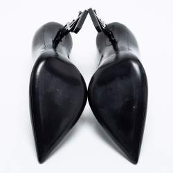 مملوكة مسبقًا حذاء كعب عالي سان لوران أوبيوم جلد أسود لامع مقدمة مدببة مقاس 39.5
