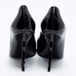 مملوكة مسبقًا حذاء كعب عالي سان لوران أوبيوم جلد أسود لامع مقدمة مدببة مقاس 39.5