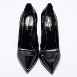 مملوكة مسبقًا حذاء كعب عالي سان لوران أوبيوم جلد أسود لامع مقدمة مدببة مقاس 39.5