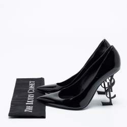 مملوكة مسبقًا حذاء كعب عالي سان لوران أوبيوم جلد أسود لامع مقدمة مدببة مقاس 39.5