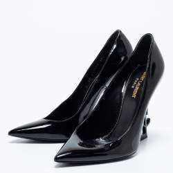 مملوكة مسبقًا حذاء كعب عالي سان لوران أوبيوم جلد أسود لامع مقدمة مدببة مقاس 39.5