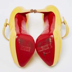 Pre Owned Christian Louboutin Yellow Patent Leather Zeppa Peep Toe Mary Jane Platform Pumps Size 35.5