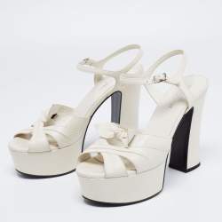 Pre Owned Saint Laurent White Leather Candy Bow Platform Sandals Size 39.5