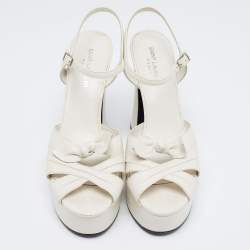 Pre Owned Saint Laurent White Leather Candy Bow Platform Sandals Size 39.5