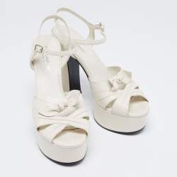 Pre Owned Saint Laurent White Leather Candy Bow Platform Sandals Size 39.5