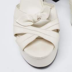 Pre Owned Saint Laurent White Leather Candy Bow Platform Sandals Size 39.5
