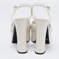 Pre Owned Saint Laurent White Leather Candy Bow Platform Sandals Size 39.5