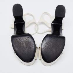 Pre Owned Saint Laurent White Leather Candy Bow Platform Sandals Size 39.5