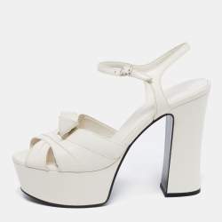 Pre Owned Saint Laurent White Leather Candy Bow Platform Sandals Size 39.5