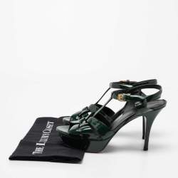 Saint Laurent Dark Green Patent Leather Tribute Platform Sandals Size 38