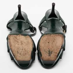 Saint Laurent Dark Green Patent Leather Tribute Platform Sandals Size 38
