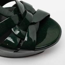 Saint Laurent Dark Green Patent Leather Tribute Platform Sandals Size 38