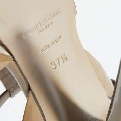 Pre Owned Saint Laurent Brown Patent Leather Tribute Platform Ankle Strap Sandals Size 37.5