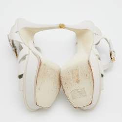 Pre Owned Saint Laurent Paris White Leather Tribute Platform Sandals Size 37