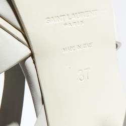 Pre Owned Saint Laurent Paris White Leather Tribute Platform Sandals Size 37