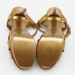 مملوكة مسبقًا صندل سان لوران تريبوت جلد نقشة سحلية ذهبي نعل سميك مقاس 38.5