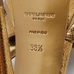 مملوكة مسبقًا صندل سان لوران تريبوت جلد نقشة سحلية ذهبي نعل سميك مقاس 38.5