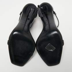 Pre Owned Saint Laurent Black Patent Leather Opyum Ankle-Strap Sandals Size 39.5