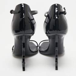 Pre Owned Saint Laurent Black Patent Leather Opyum Ankle-Strap Sandals Size 39.5