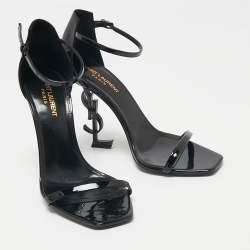 Pre Owned Saint Laurent Black Patent Leather Opyum Ankle-Strap Sandals Size 39.5