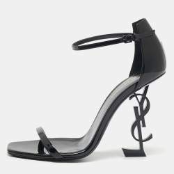 Pre Owned Saint Laurent Black Patent Leather Opyum Ankle-Strap Sandals Size 39.5