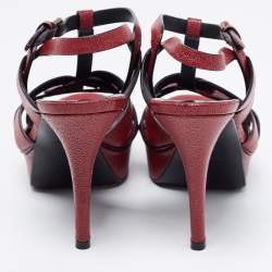 Pre Owned Saint Laurent Burgundy Leather Tribute Platform Ankle Strap Sandals Size 38