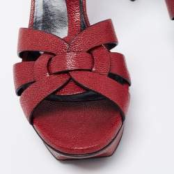 Pre Owned Saint Laurent Burgundy Leather Tribute Platform Ankle Strap Sandals Size 38