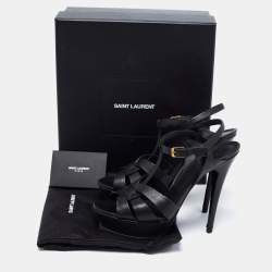 Pre Owned Saint Laurent Black Leather Tribute Platform Ankle Strap Sandals Size 39.5