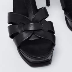 Pre Owned Saint Laurent Black Leather Tribute Platform Ankle Strap Sandals Size 39.5