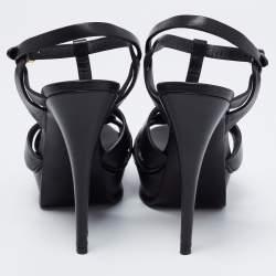 Pre Owned Saint Laurent Black Leather Tribute Platform Ankle Strap Sandals Size 39.5