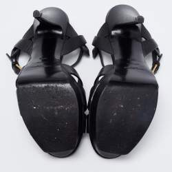 Pre Owned Saint Laurent Black Leather Tribute Platform Ankle Strap Sandals Size 39.5