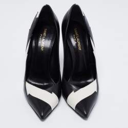 Saint Laurent Black/White Leather Janis Flash Pumps Size 39